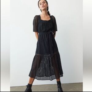 Anthropologie Maeve Josette Black Eyelet Lace Midi Dress